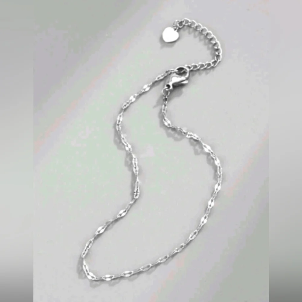 Silver Stainless Steel Anklet with Heart Charm Silvery Color Anklets - Picture 3 of 5
